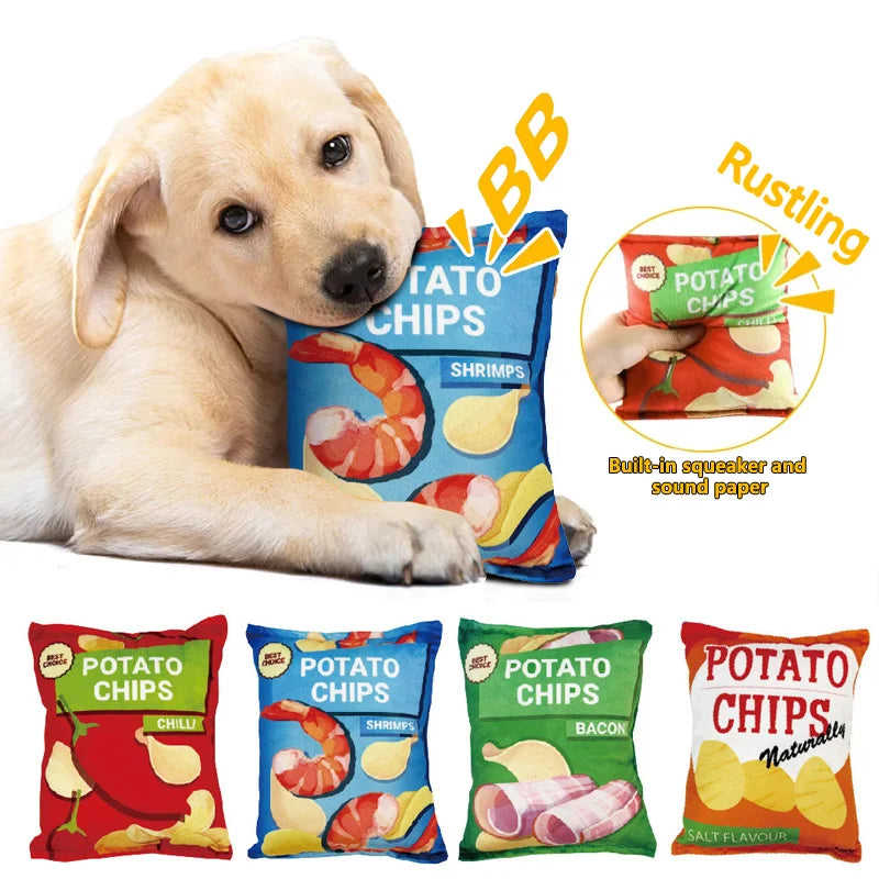 Funny Dog Toys - Crisps Plush Filled Squeaky Chew Toy, Bite-resistant with Sounding Paper for Small & Medium Pets - Image 6